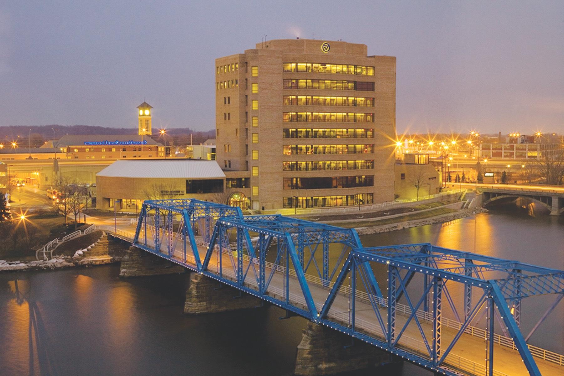 View of GVSU Pew campus from downtown Grand Rapids